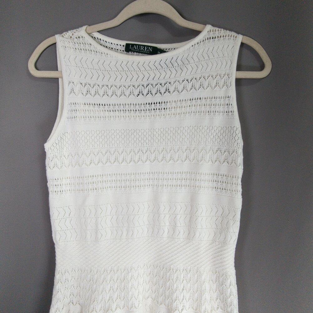 Lauren Ralph Lauren Dress Womens‎ Petite M Cream Crochet Sleeveless Stretch New - Picture 6 of 10